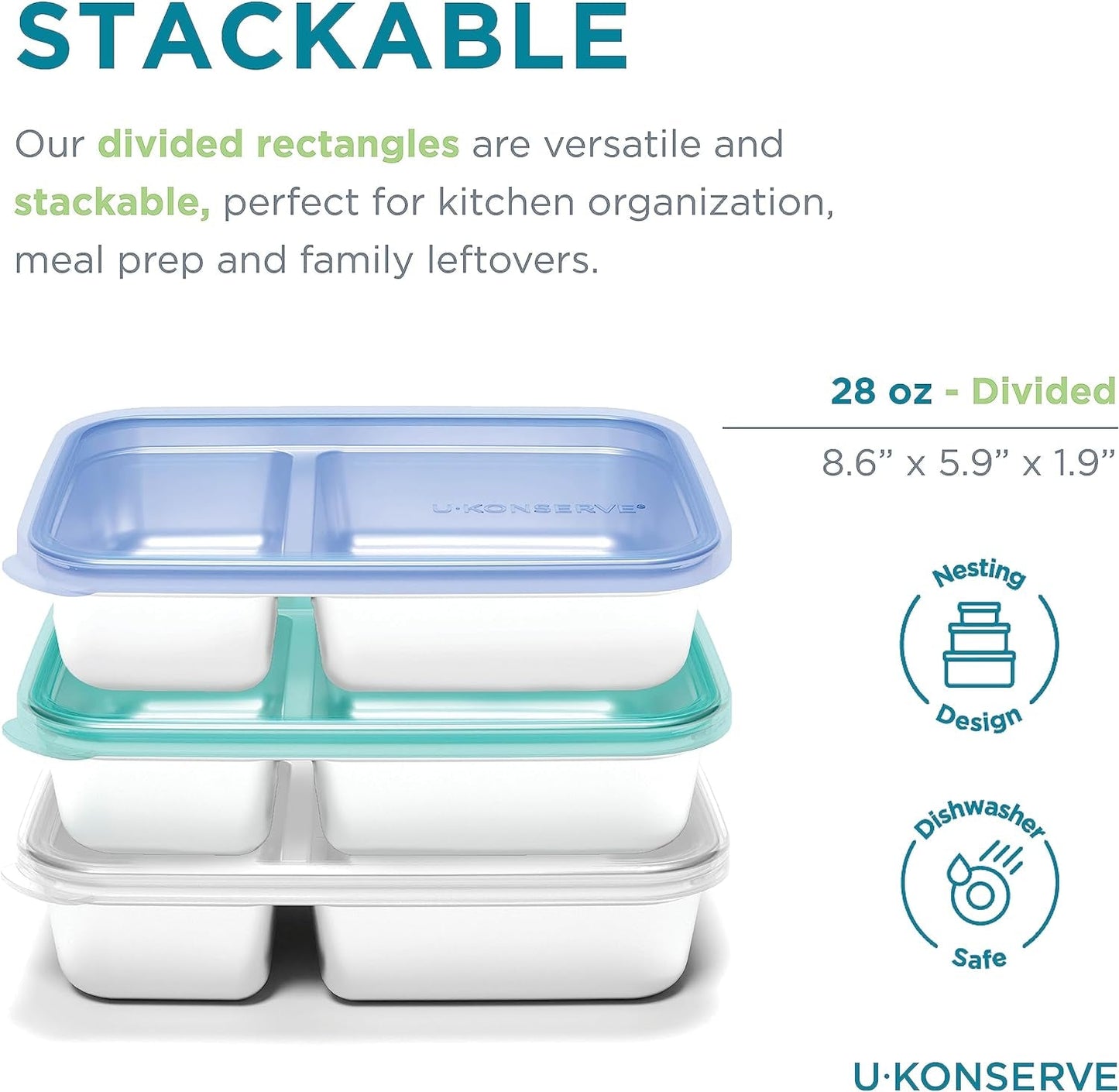 U Konserve - Delad rektangulär matbehållare i rostfritt stål med silikonlock - Island Teal - 28oz / 825ml Matförvaringslådor Naty Shop