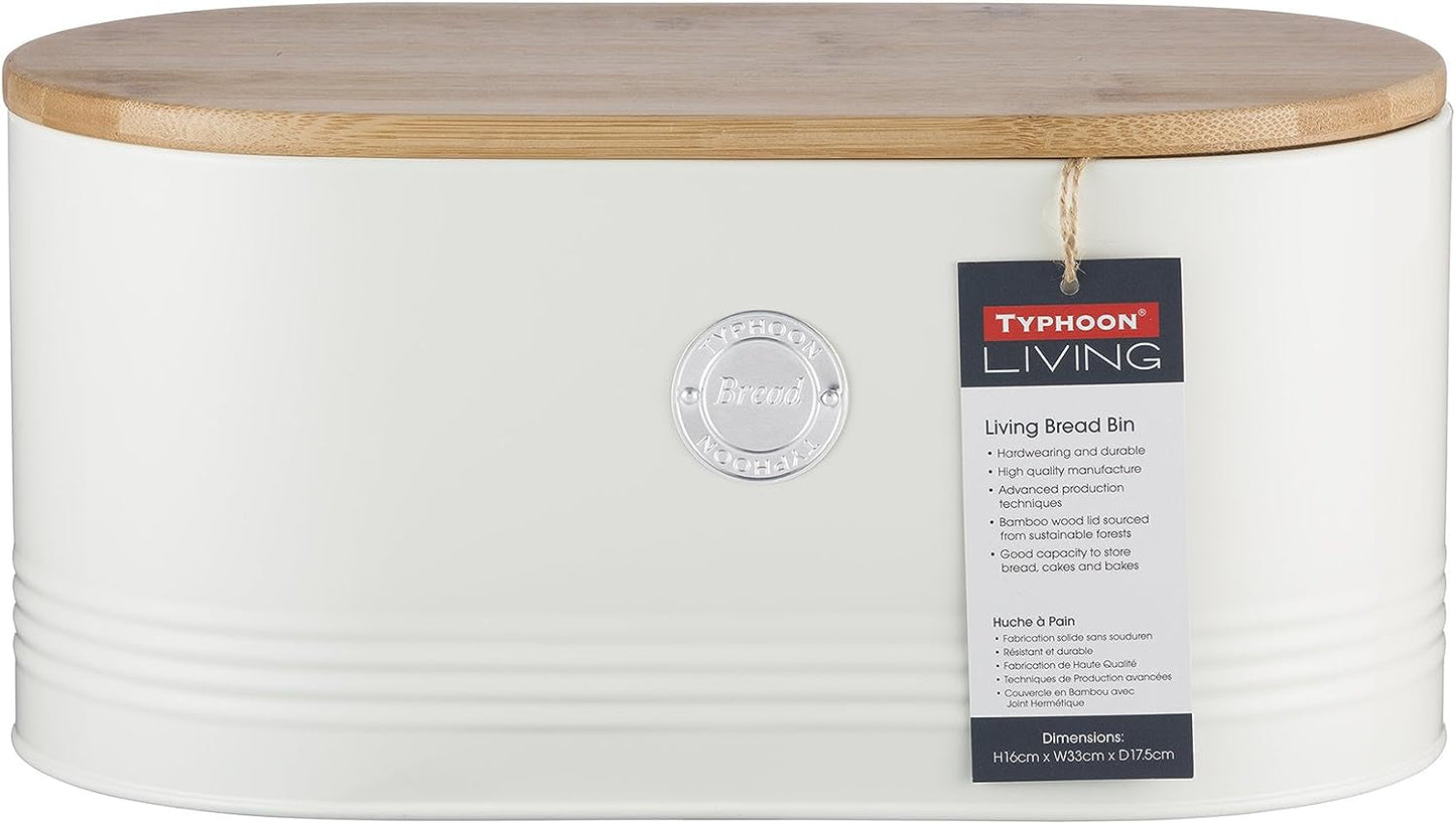 , "Living" krämfärgad brödkorg i rostfritt stål med bambulock, kräm Matförvaringslådor Naty Shop Cream Bread