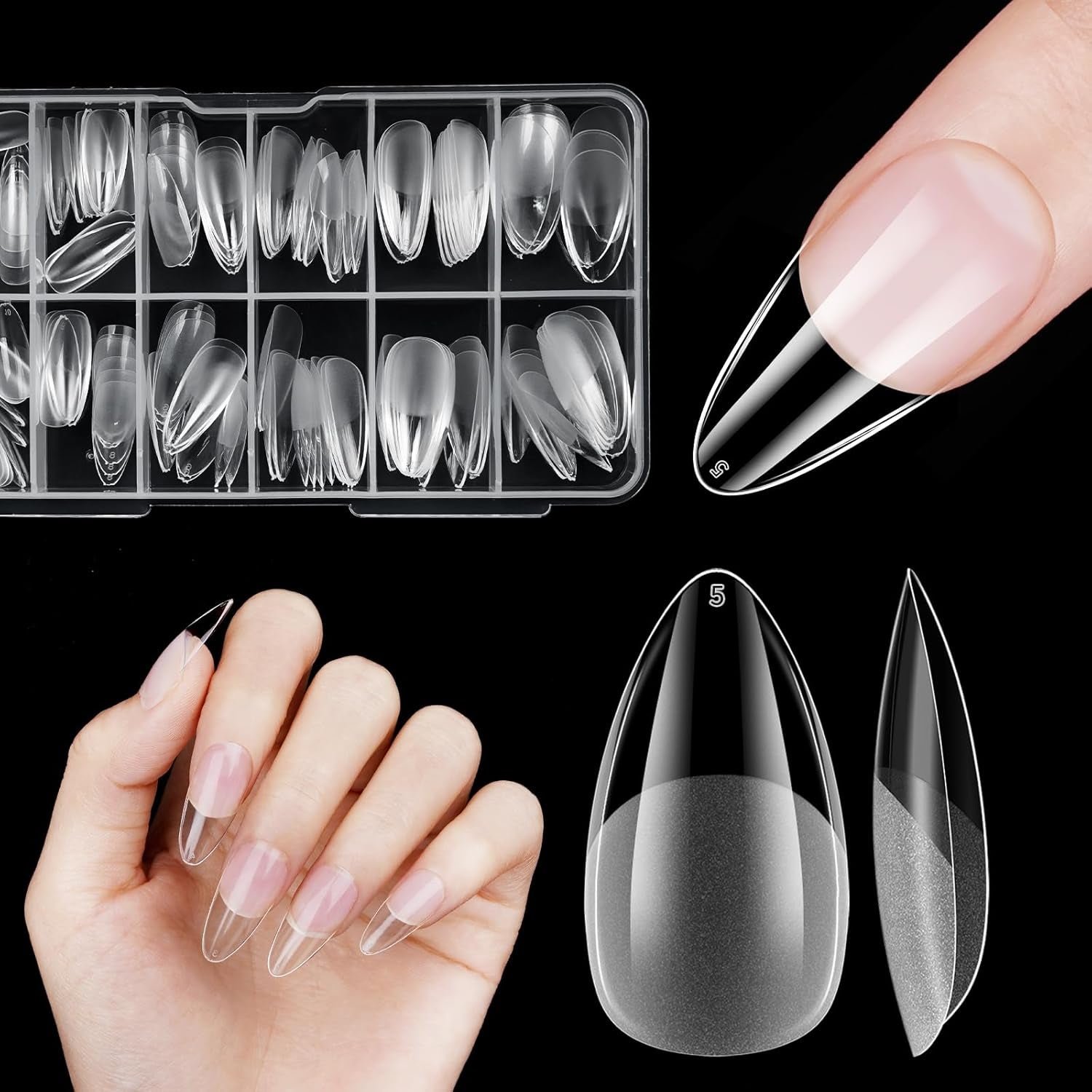 Korta lösnaglar Ballerina 120st lim på 12 storlekar Korta konstgjorda naglar Soft Gel Heltäckande Nageltips för korta gelnaglar S