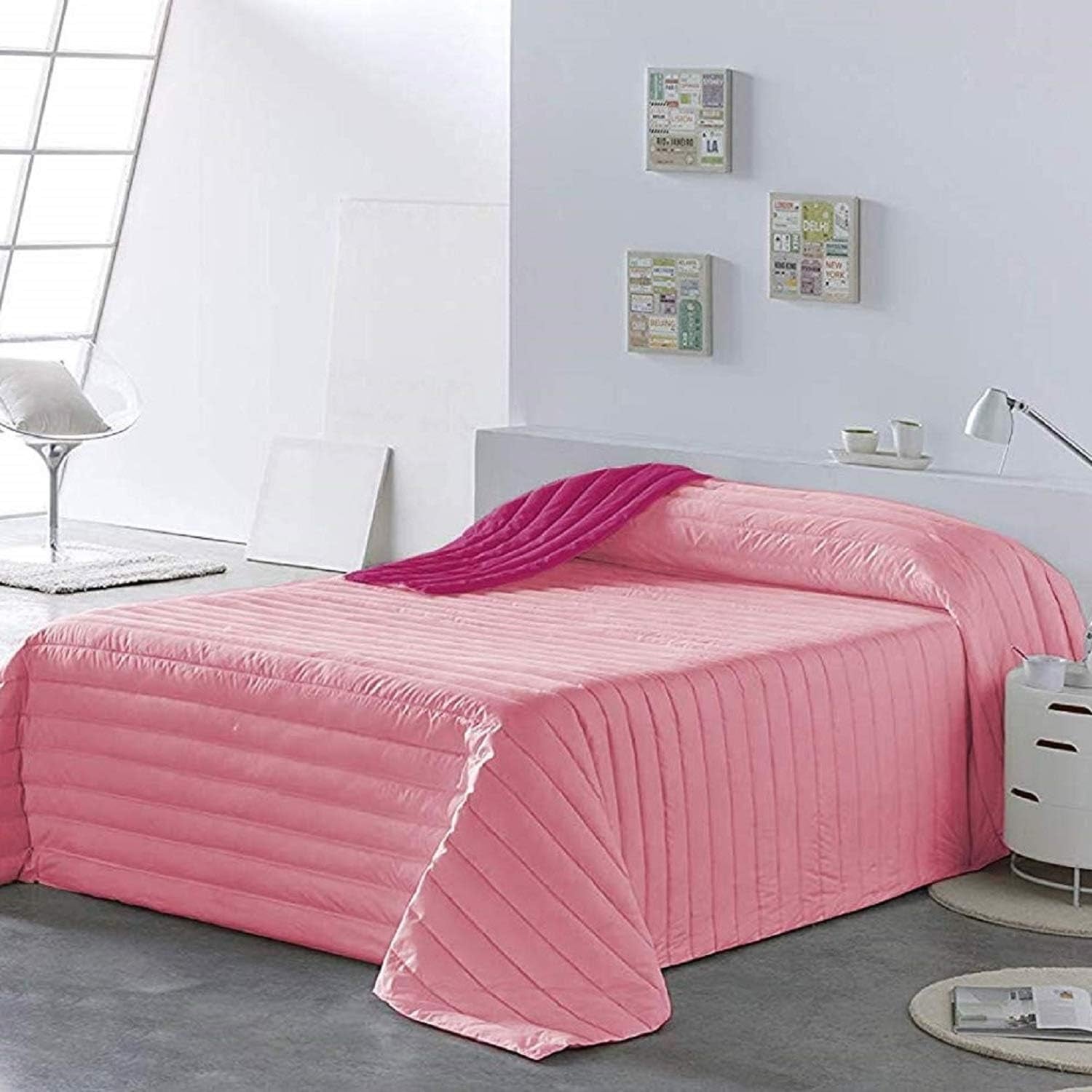 PETTI Artigiani Italiani - Enkelsängsöverdrag, dubbelsidig täcke, fjäderöverdrag, midnattsblå, vit, 100% Made in Italy Täcken och täcken Naty Shop Pink Sängstorlek 100 (170 X260 Cm)