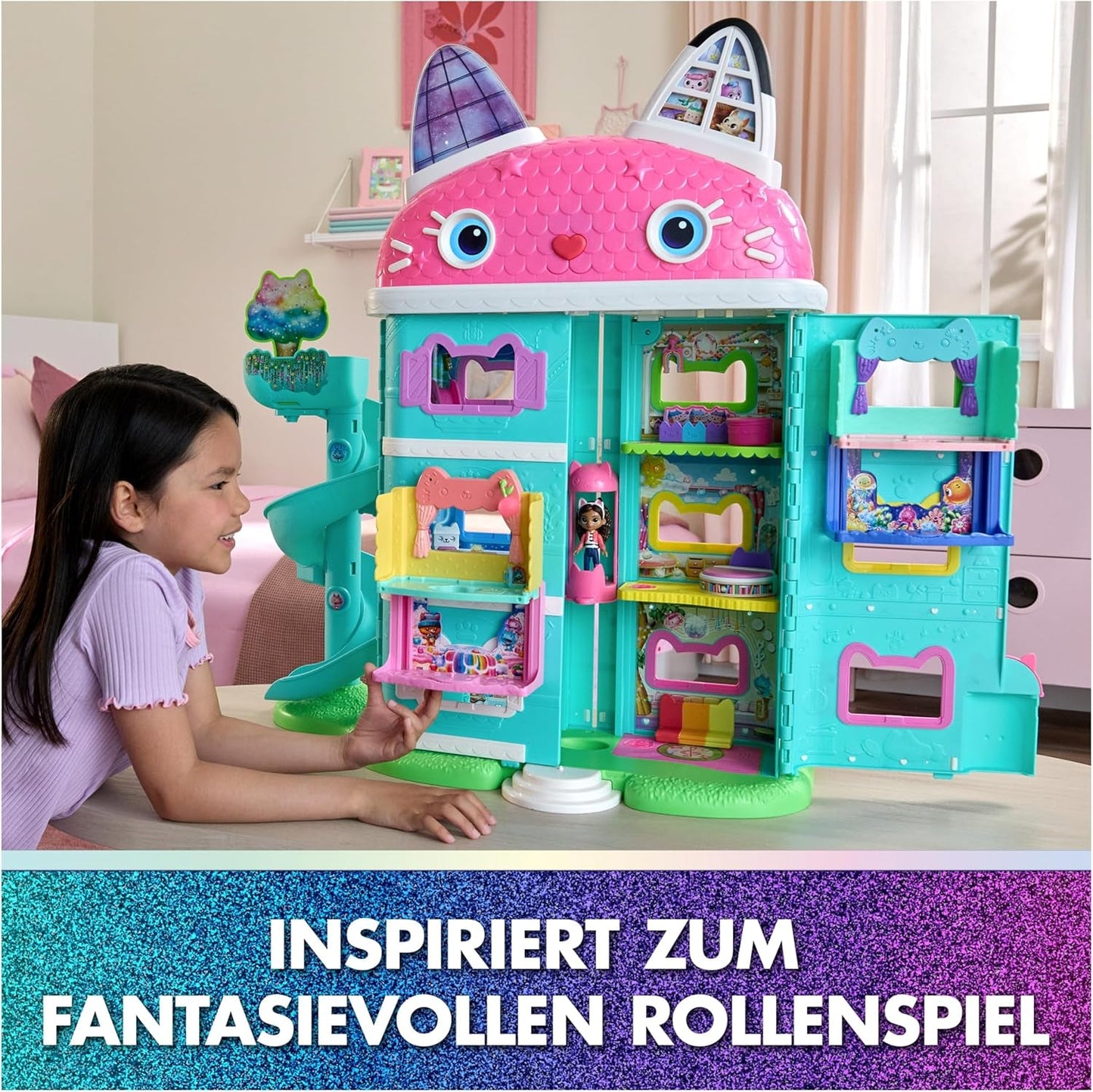 DREAMWORKS GABBY'S DOLLS HOUSE: THE MOVIE - Portal Room Kuchi's Sugar Sprinkled Kitchen med figur och tillbehör, för åldrarna 3 och uppåt