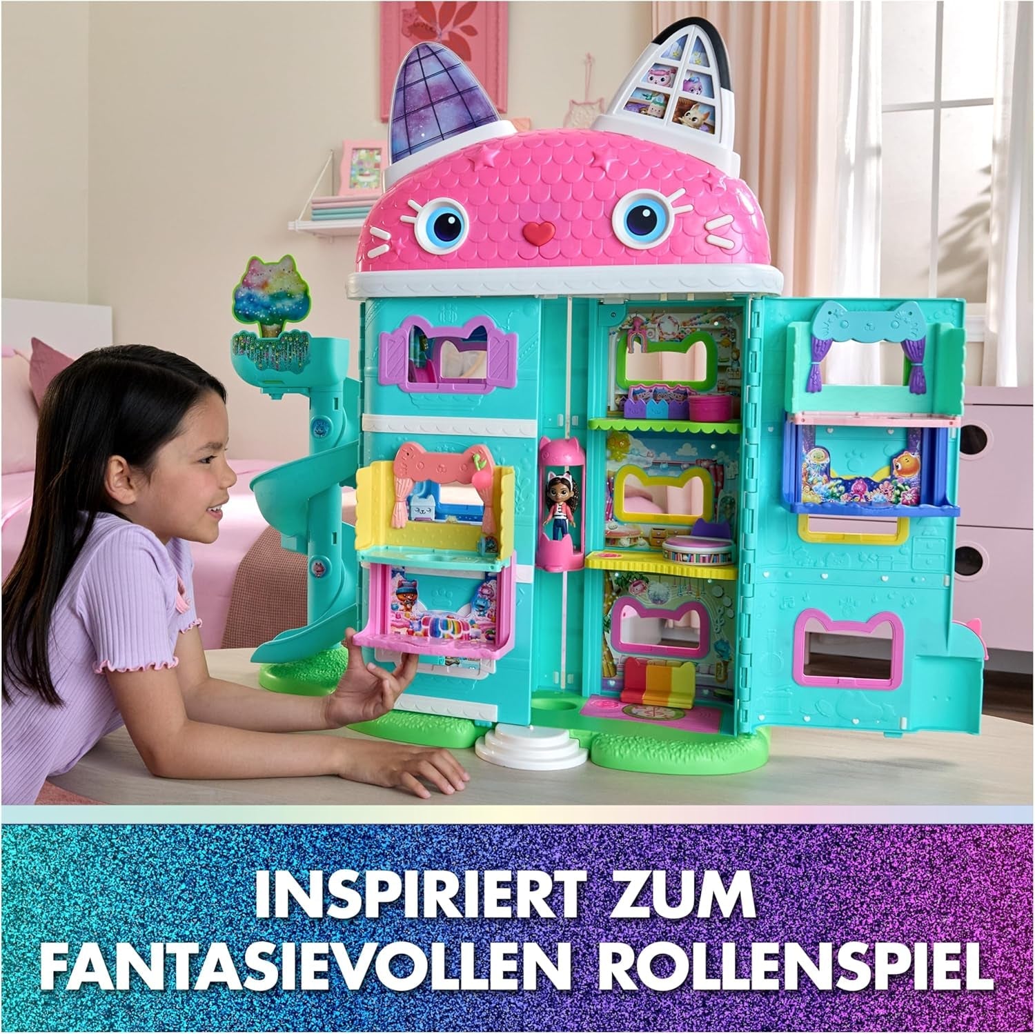 DREAMWORKS GABBY'S DOLLS HOUSE: THE MOVIE - Portal Room Kuchi's Sugar Sprinkled Kitchen med figur och tillbehör, för åldrarna 3 och uppåt