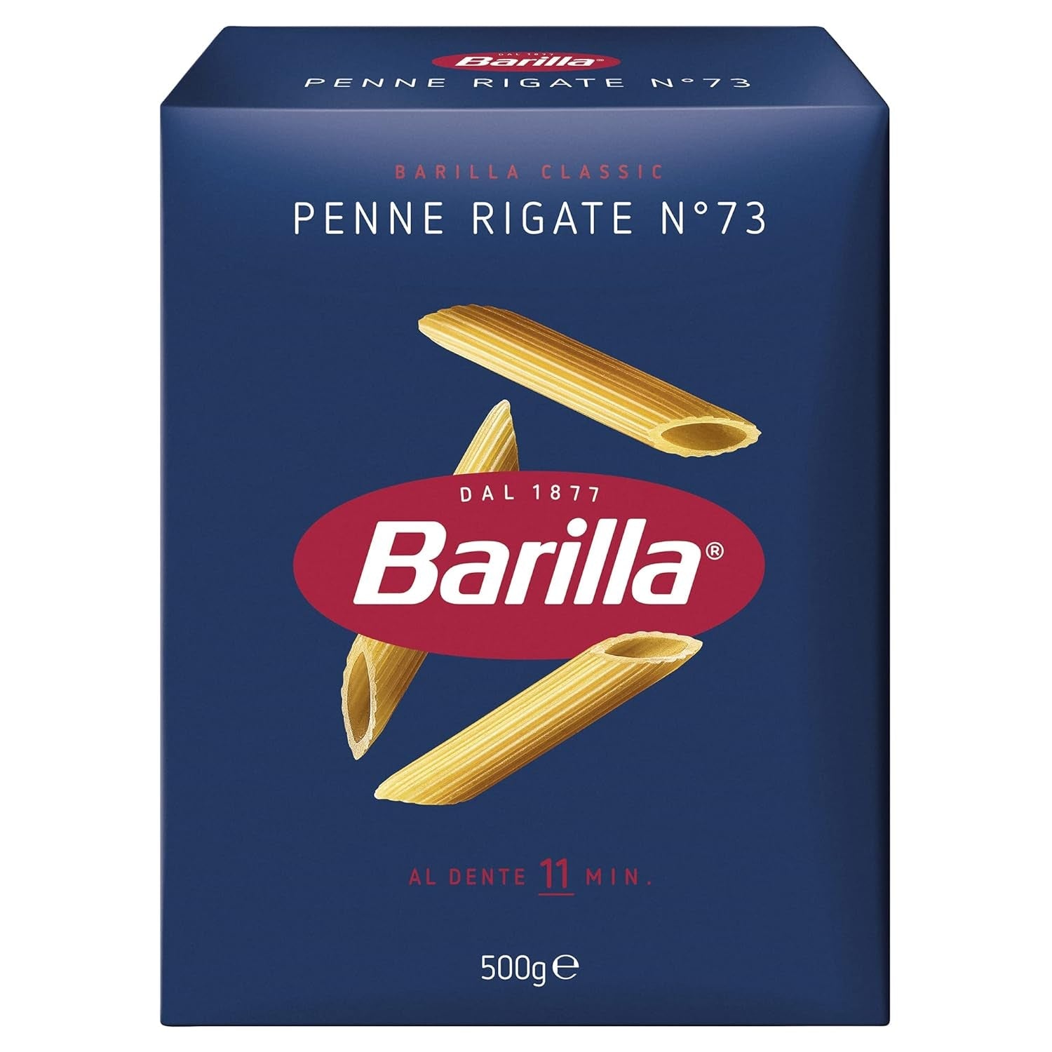 Pasta Barilla Classic Penne Rigate Nr. 73 från högkvalitativt durumvete, alltid al dente (1 x 500 g)