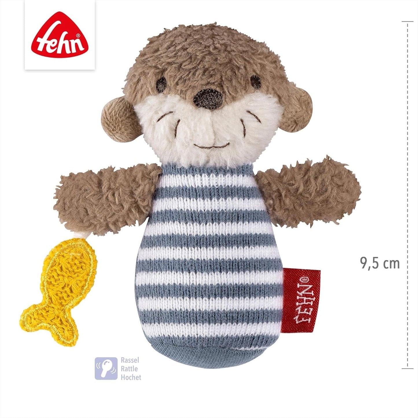 Fehn mini rattle utter - mini gripleksak för att skramla, famla och leka med ett mjukt och gosigt tygdjur - en lojal följeslagare för spädbarn och småbarn i åldern 0+ månader Baby Toys Naty Shop