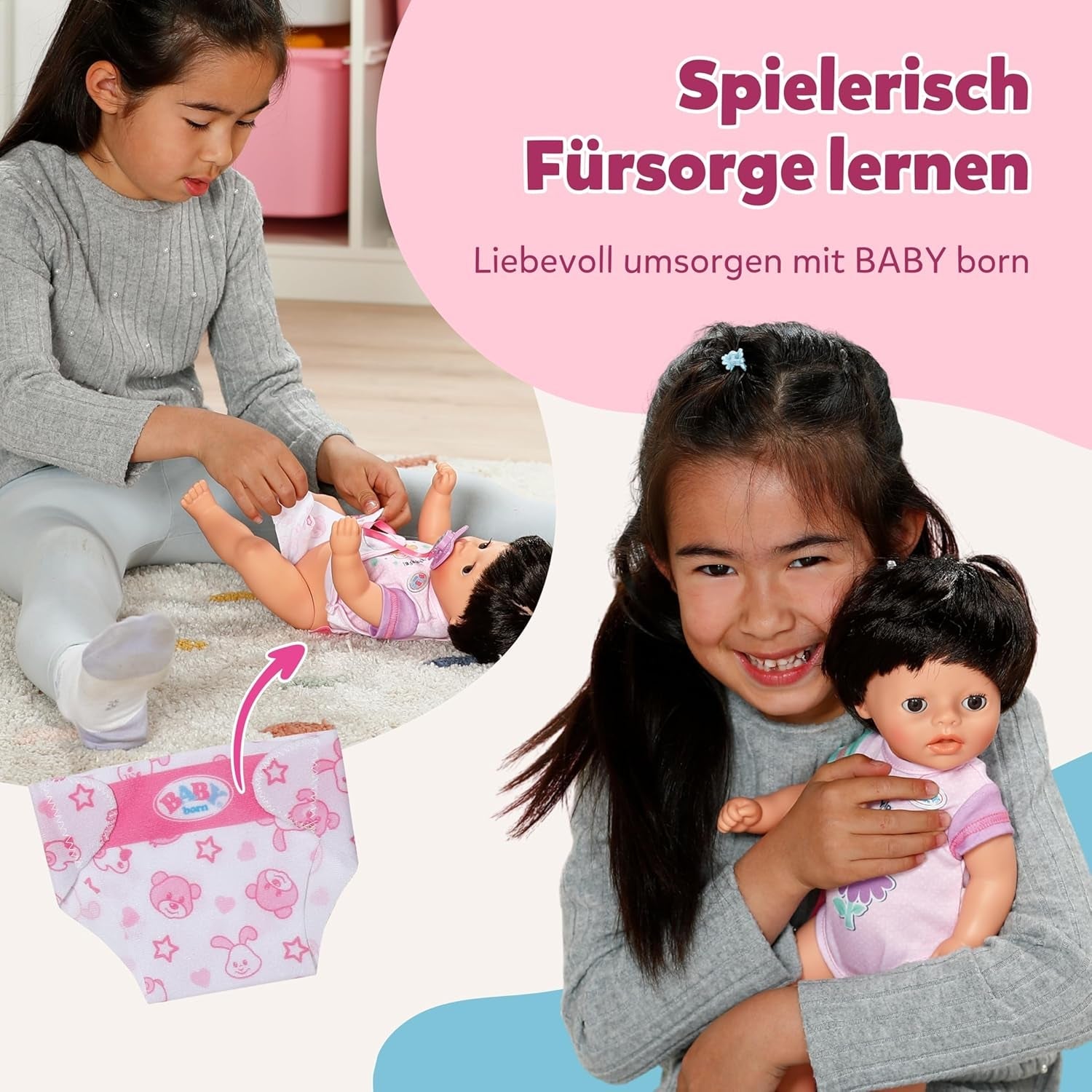 BABY Born Amy - 36 cm docka - Babydocka med 7 funktioner för småbarn från 1 år - Fungerar utan batterier - Inkluderar tillbehör och madrass