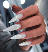 Mouyouglow Långa naglar Stiletto Milky White Gradient Rosa Glitter Coola falska naglar med lim Rosa Ombre Glitter konstgjorda naglar