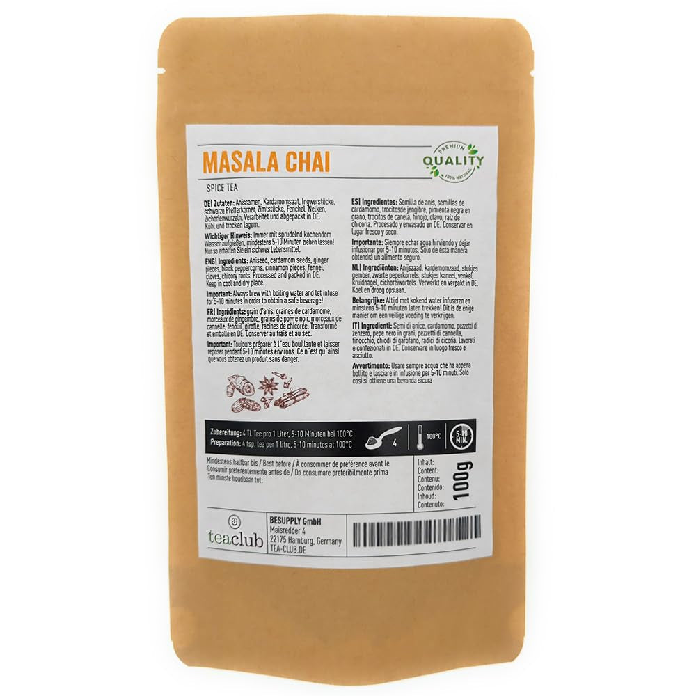 Masala Chai te kryddblandning 100g, indiska kryddor för chai te eller chai latte, 100% naturlig, smaklös, Teaclub Tea