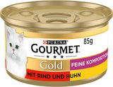 Gourmet Gold Fine Composition våt kattmat med nötkött och kyckling, förpackning om 12 (12 x 85g)