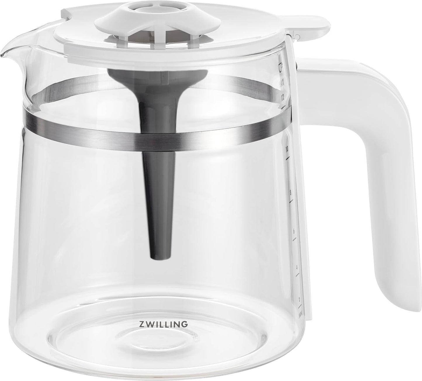 ZWILLING ENFINIGY Filter Espressomaskin med 1,5 liters glaskaraff, espressomaskin med rostfri stålpanna, blomningsfunktion och smart avkalkning, plast, silver