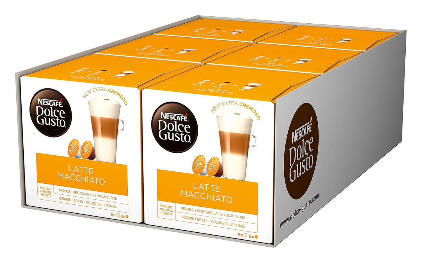 Latte Macchiato | 96 Kaffeekapseln & Latte Macchiato Caramel | 48 Kaffeekapseln | Arabica Robusta Blandning | Feines Caramell Aroma och leckerer Milchschaum