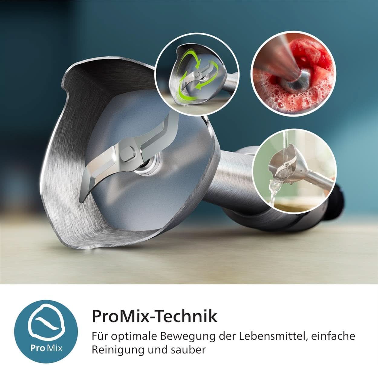 Philips 5000-Serie Stabmixer - 1200W Leistung. Promix-teknik. Led Geschwindigkeitsanzeiger. Stufenlose Geschwindigkeitseinstellung. Kompakt design. Leicht Zu Reinigen. Schwarz (HR2681/00) Kitchen Naty Shop