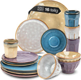 Moritz & Moritz COPA 16-tlg Geschirrset 4 Personen - Elegantes Teller Set från hohrstandigem Steinzeug - Geschirr Set 4 Personen från je 4x Dinnerteller, Dessertteller, Müslischale & Kaffeebecher