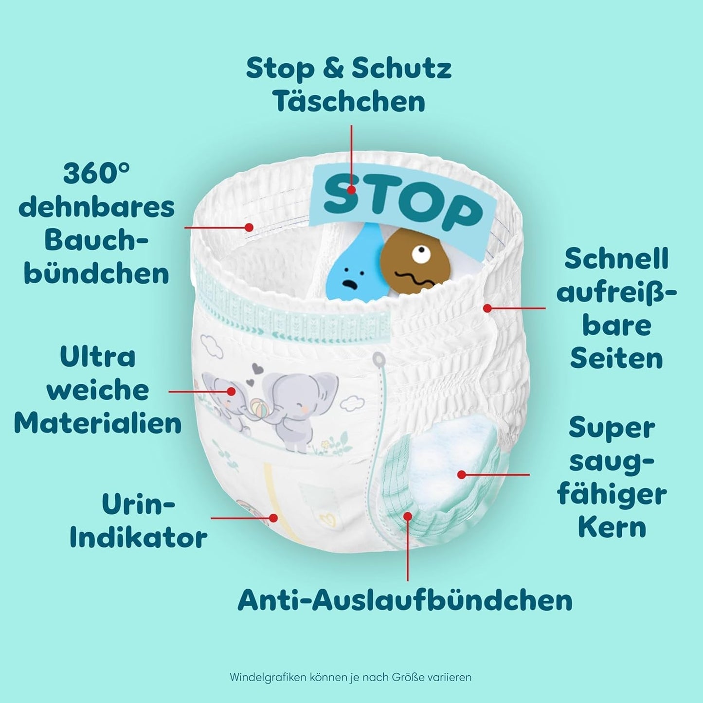 Pampers Premium Protection Pants Storlek 7, 123 Blöjor, 15 kg+, med 360° justering och mjuka anti-läcka muddar för optimal komfort och skydd