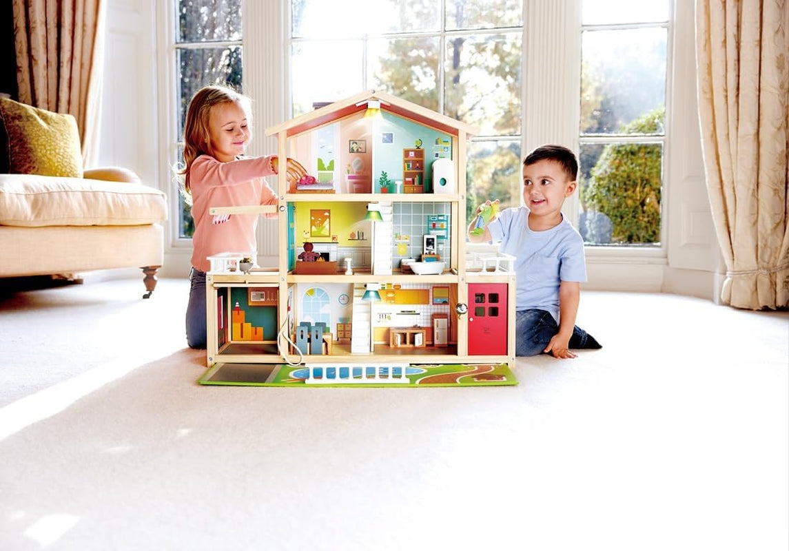 Hape dockvilla 10-rums dockhus i trä Kreativt rollspel inklusive möbler och tillbehör Pedagogisk leksak för åldrarna 3 och uppåt