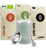 Mate Bio Tea Set ● 3 sortiment av Mate + Dubbelväggig Mate-mugg i rostfritt stål + Bombilla + Brygganvisningar (svart)