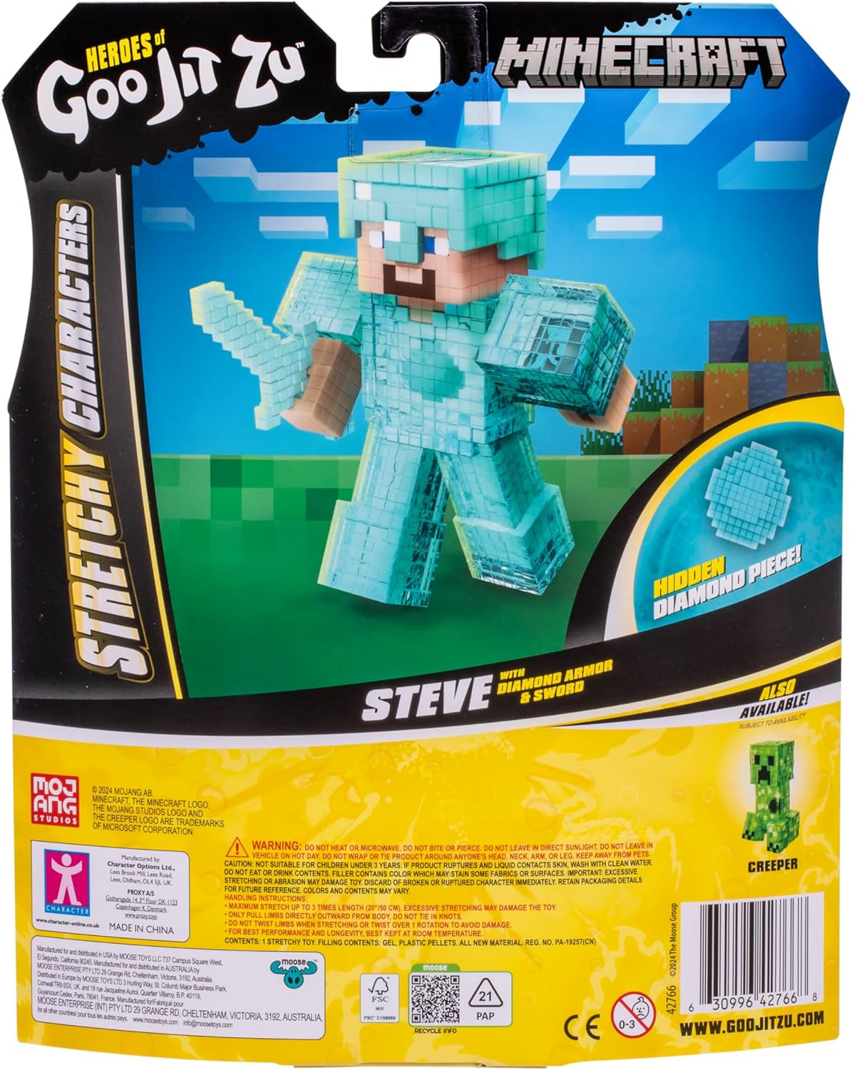 Heroes of Goo Jit Zu - Expanderbar Minecraft-figur - Steve med diamantrustning och svärd, superstretchig Goo Filler med dolda diamantelement inuti, expanderar till 3x storlek Actionfigurer Naty Shop