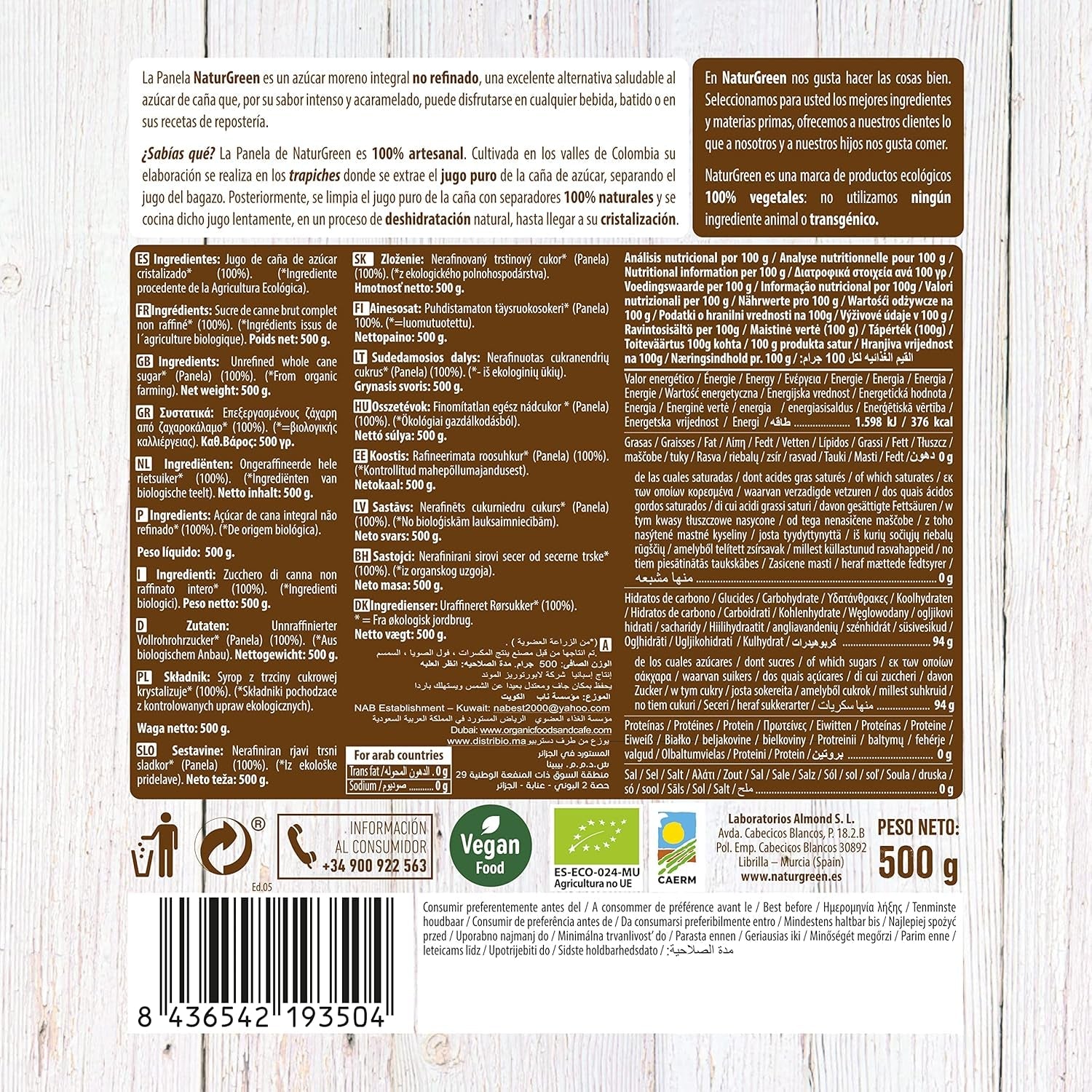 - Organisk kristalliserad panel, rent socker, ekologiskt sötningsmedel, naturlig sockerrörsjuice - 500 g, paket med 12 sötningsmedel Naty Shop