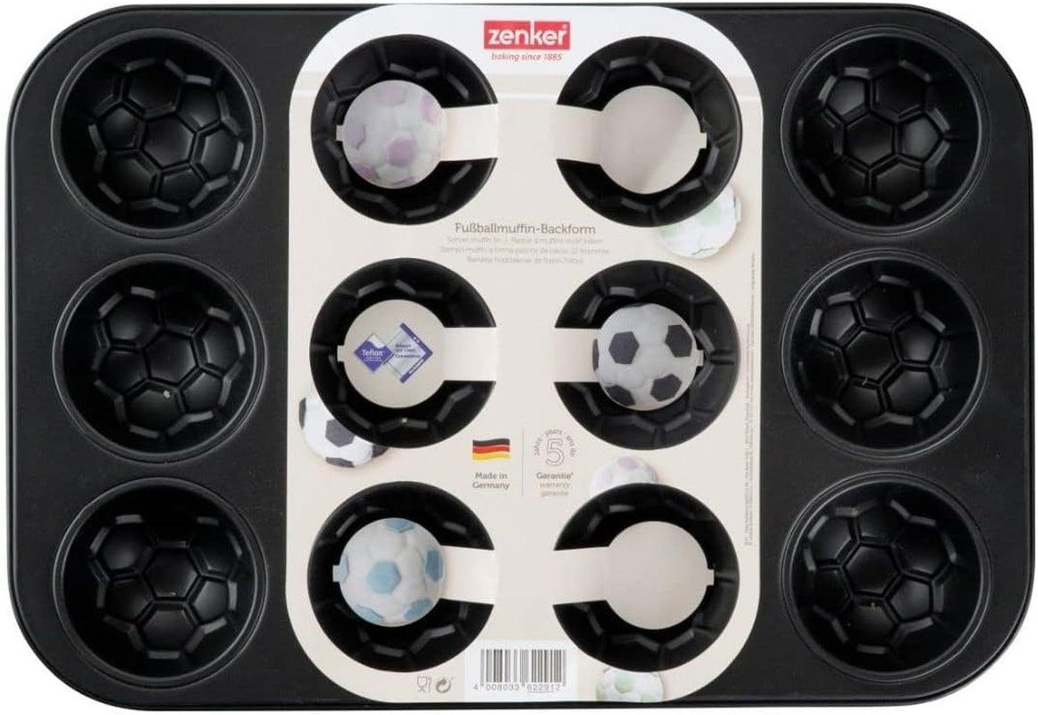 Zenker 12Er Muffinform – Muffinbackblech Für Muffins Und Cupcakes Aus Der Serie Soccer Baking– Hitzebeständiges 12Er Muffinblech Mit Antihaftbeschichtung, Schwarz Formar och brickor för bakning Naty Shop
