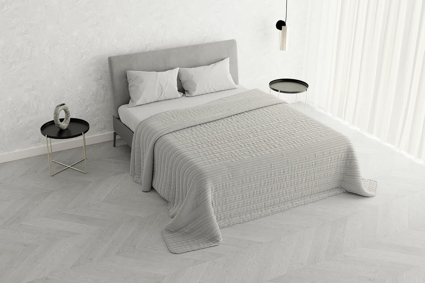 Sommartäcke Satin Stripes, polyester, kräm, 260X250 Cm Täcken och täcken Naty Shop