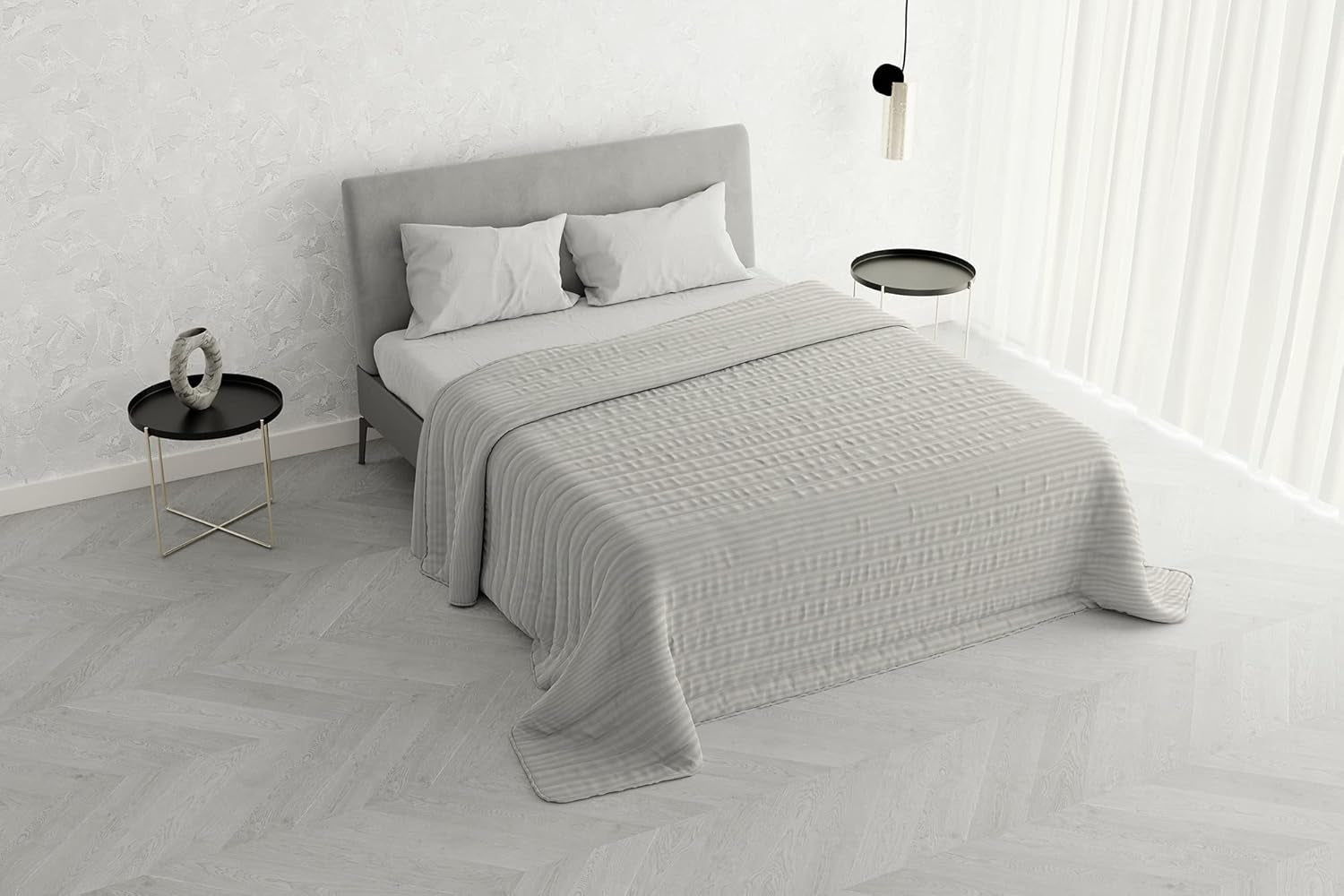 Sommartäcke Satin Stripes, polyester, kräm, 260X250 Cm Täcken och täcken Naty Shop