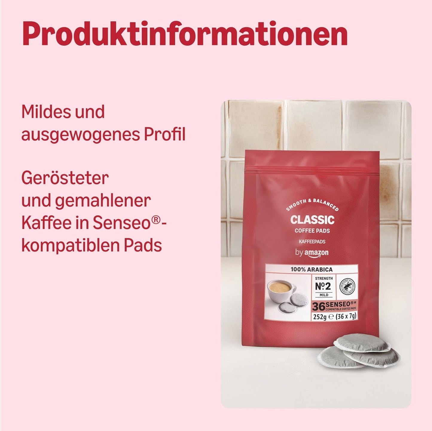av Amazon Klassische Kaffeepads aus 100 % Arabica, geeignet für Senseo-Maschinen, 36 Stück (1 Packung mit 36 ​​​​Stück) – Rainforest Alliance-zertifiziert