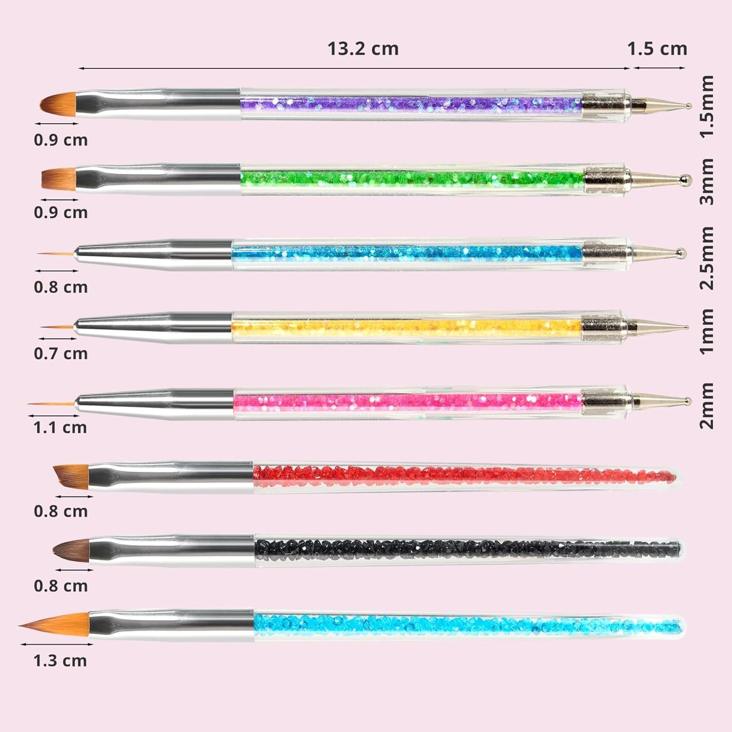 8 Stück Nagel Pinsel, Nagelkunstpinsel Pinsel Set, Pinsel Für Nägel Mit Doppelkopf Nail Art Pinsel Set Dotting Pen And Gel Borste för naglar Präzise Pinsel Für Nageldesign Und Verzierungen