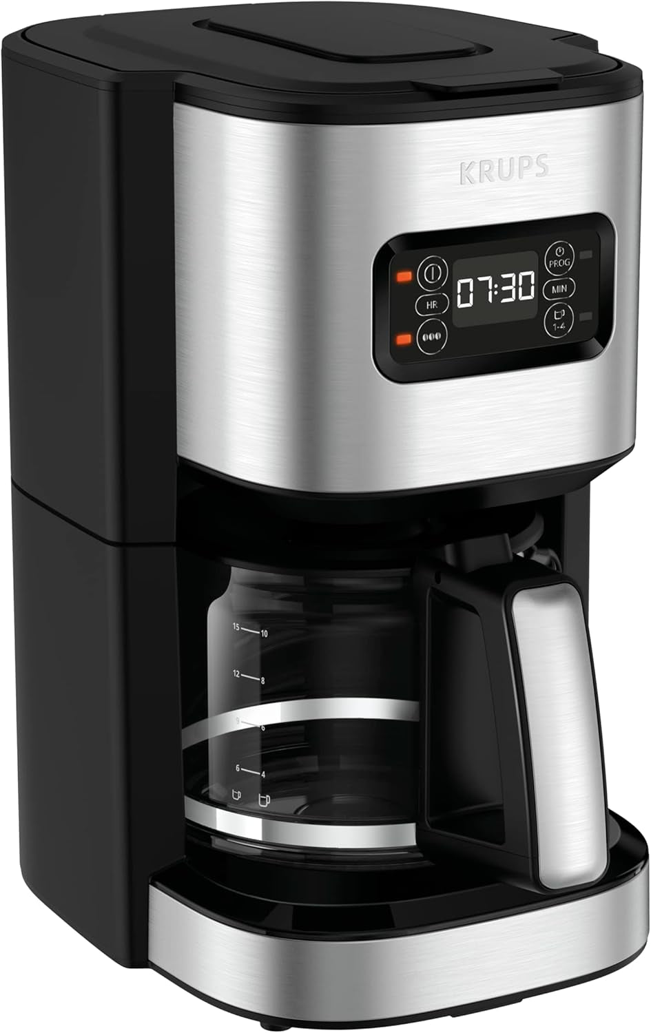 Krups F30908 ProAroma Espressomaskin med filter och glaskaraff, kapacitet 1,25 l, 10-15 koppar, 1050 W, svart