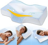 Memory Foam Nackkudde Ergonomisk ortopedisk kudde för smärta i nacke och axel - Svalkande sovkudde för sido-, rygg- och magsliprar med nackstöd Cervikala ortopediska kuddar Naty Shop Blå Vit(63,5Cm*40,6Cm*10,7/13,2Cm) Blau Weiss (63,5 cm*40,6 cm*10,7/13,2 cm)
