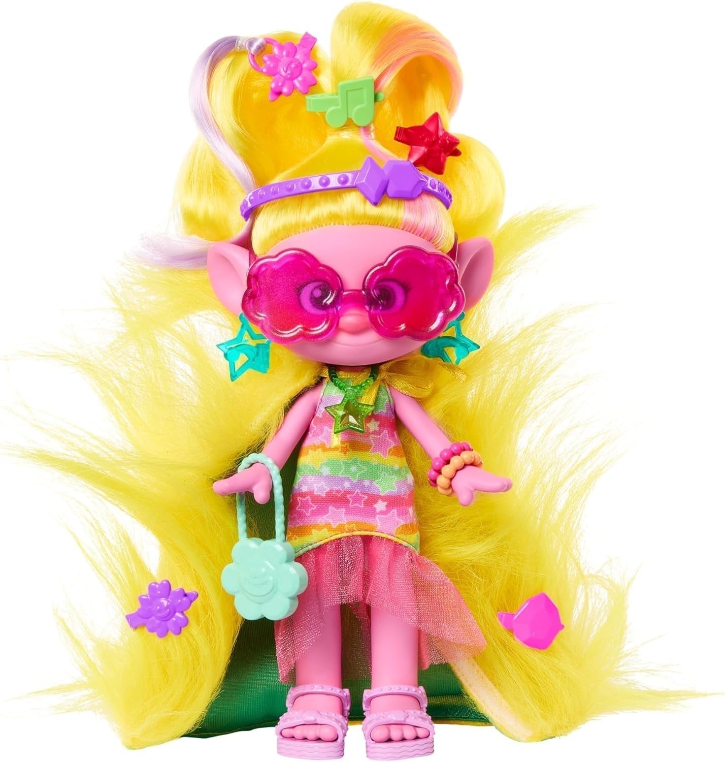 Mattel DREAMWORKS TROLL Together Strong - Hårsmakande Queen Poppy Fashion Doll - 15+ Tillbehör, Glitter Kam, Tvättbar Glitter Gel, Ålder 3+, HNF25 Naty Shop Viva Dolls