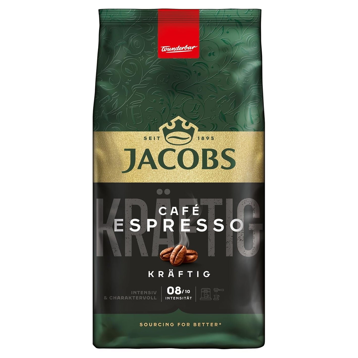 Jacobs Café Crema Gold Kaffebönor 1 Kg – Vollmundig, Aromatisch, Fruchtige noter, Arabica & Robusta bönor, Intensität 5/10, Idealisk för Café Crema Naty Shop Espresso 1 Kg