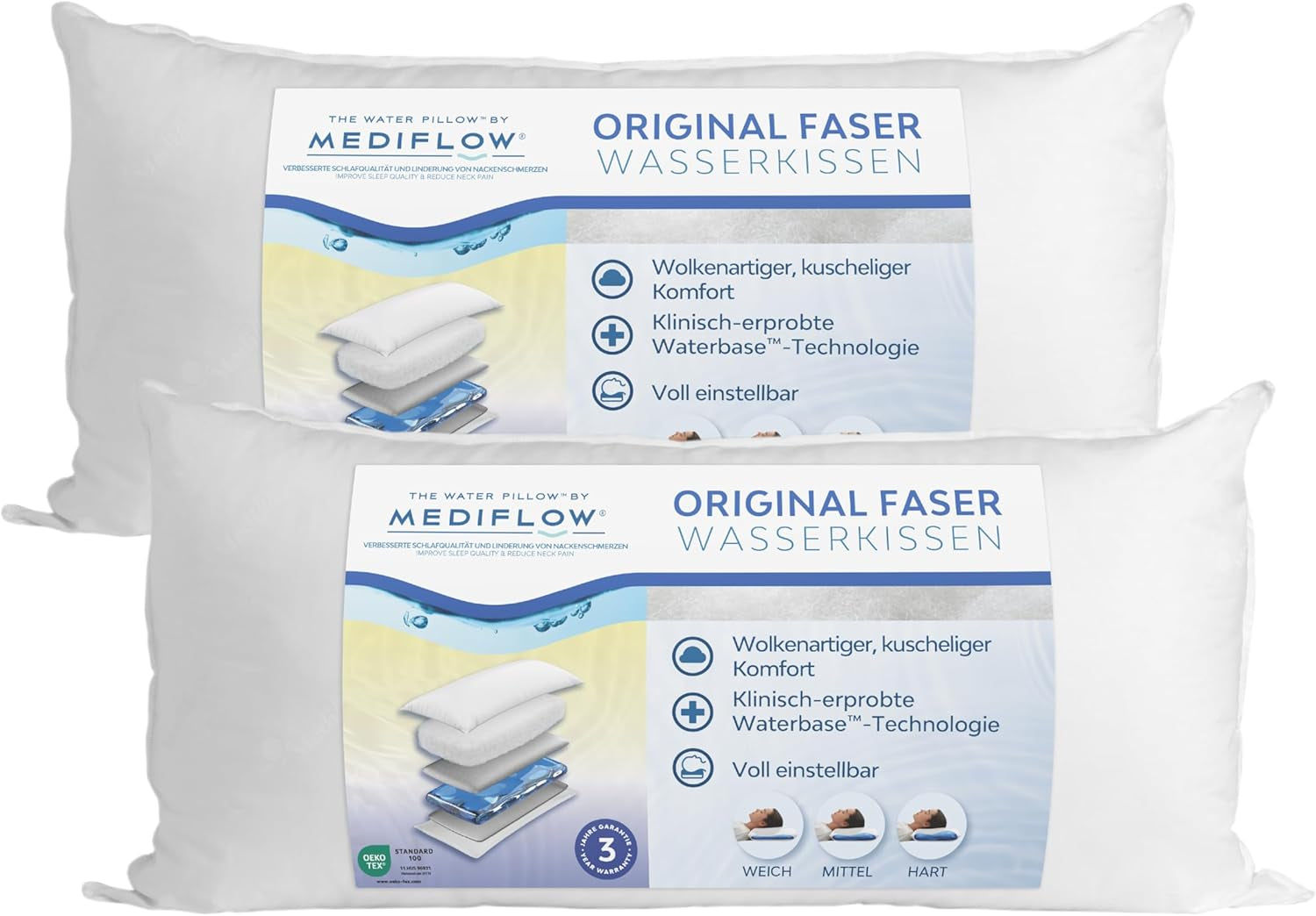 Mediflow 5201 Original vattenkudde i tvåpack 40X80 cm Vit 2 delar (1 förpackning) Naty Shop Standardkuddar Standardtitel