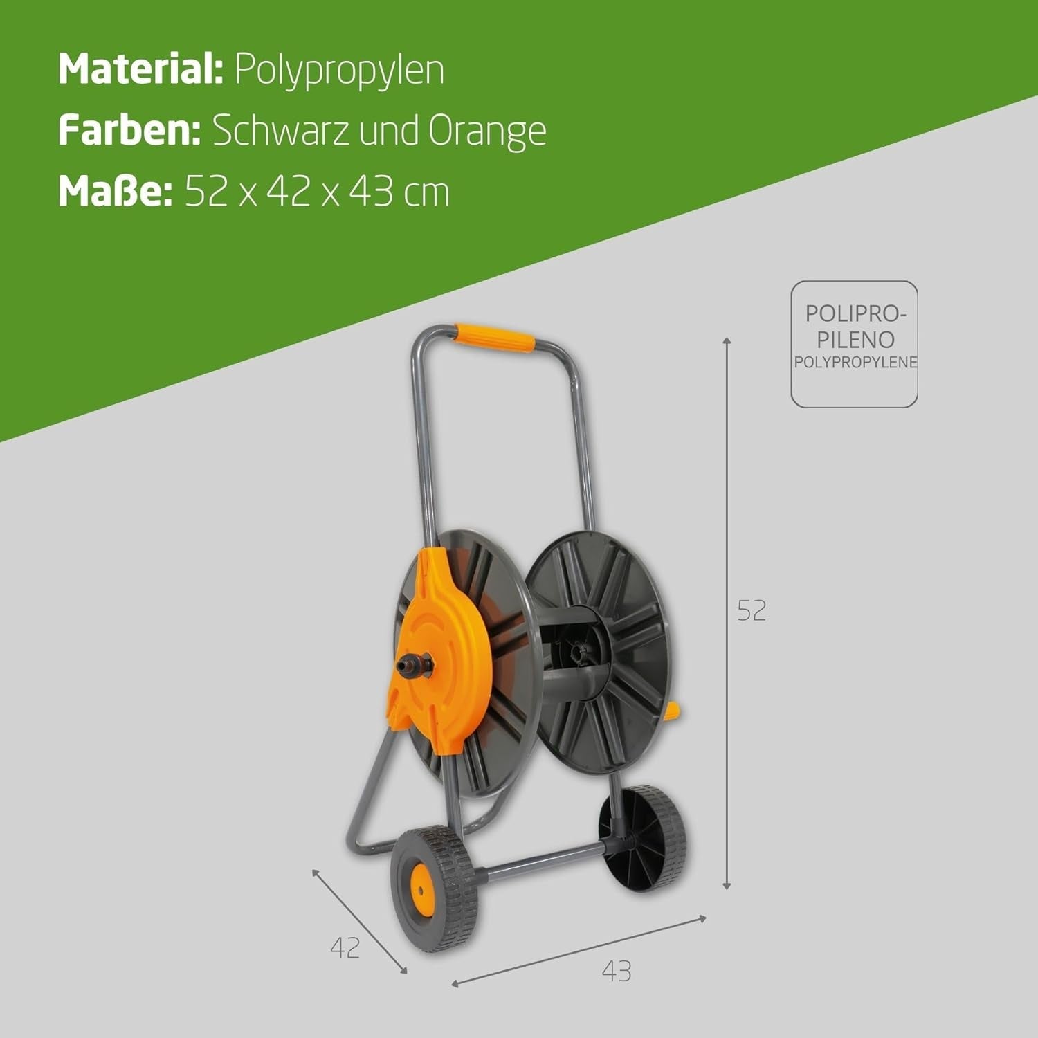 Amig - Slangupprullare | för 1/2" slangar | max. 60 m rullad | med vev för enkel lindning | polypropen | orange och grå