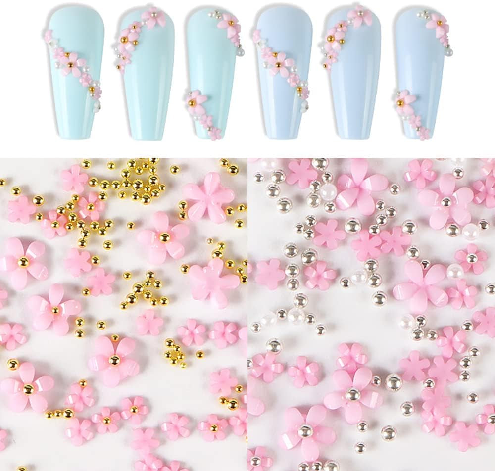 3D Flower Nails, 6 Grids, Flower Nail Charms, Akryl Nagel Strass, Nageltillbehör, DIY vårnageldekorationer