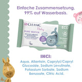 Cleanic Baby Eco Pure Water Wet Wipes – (1 x 50 st.) Våtservetter för barn och spädbarn – parfymfri, sköljbar, känslig hud – 50 st.