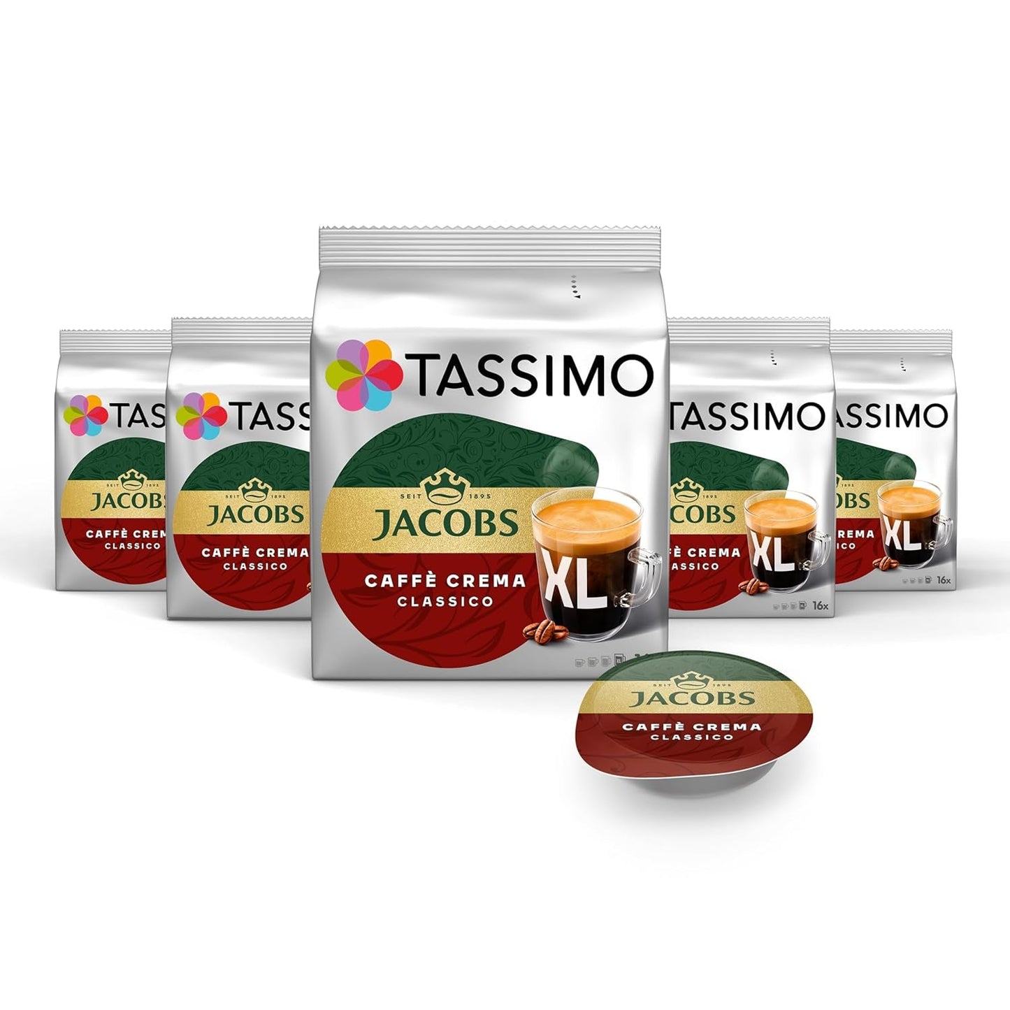 Tassimo Kapseln Jacobs Caffè Crema Classico XL, 5 x 16 dynor, 80 Kaffeekapseln