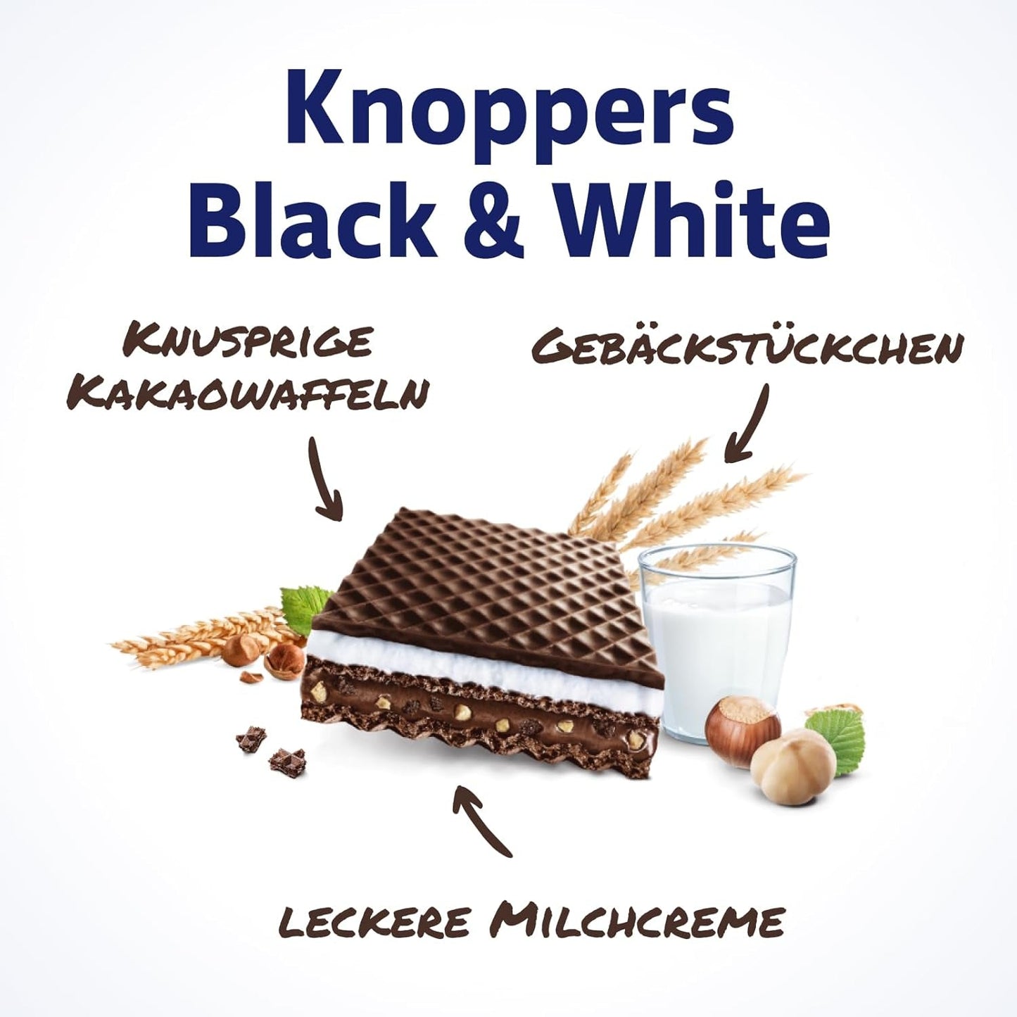 White and Black Knoppers – 8 x 25g – Rånskivor fyllda med mörka kakaobrån, bitar av svarta kex, mjölk och nougatkräm