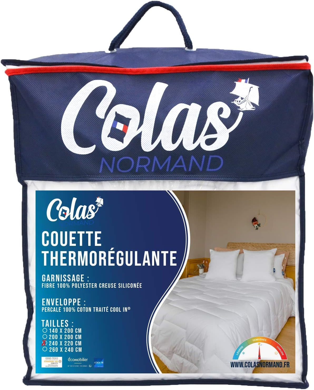 Termoreglerande täcke, Tempererat, 240 X 220 Cm, Perspiration, Optimal ventilation, 100% bomull, Percale, Fresh Feel, Franska Täcken och täcken Naty Shop 220X240 Cm Tempererat