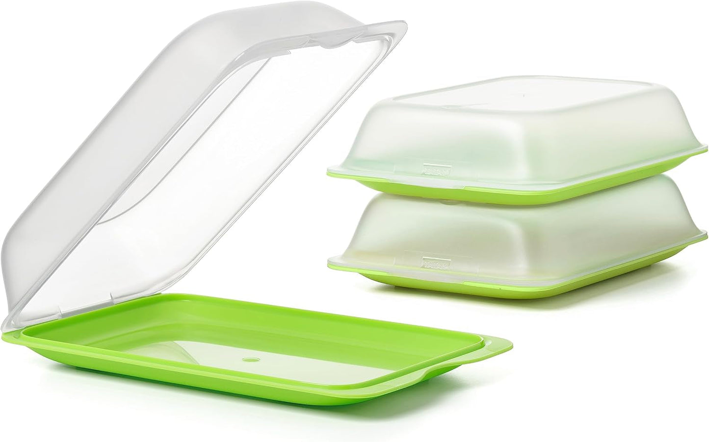TATAY Fresh Slicer Box Set med 4, BPA-fri, återanvändbar, stapelbar, diskmaskin & MWO, slumpmässiga färger. Mått 17cm x 3,2cm x 25,2cm Matförvaringslådor Naty Shop Container för korv - Set med 3 - Maxi