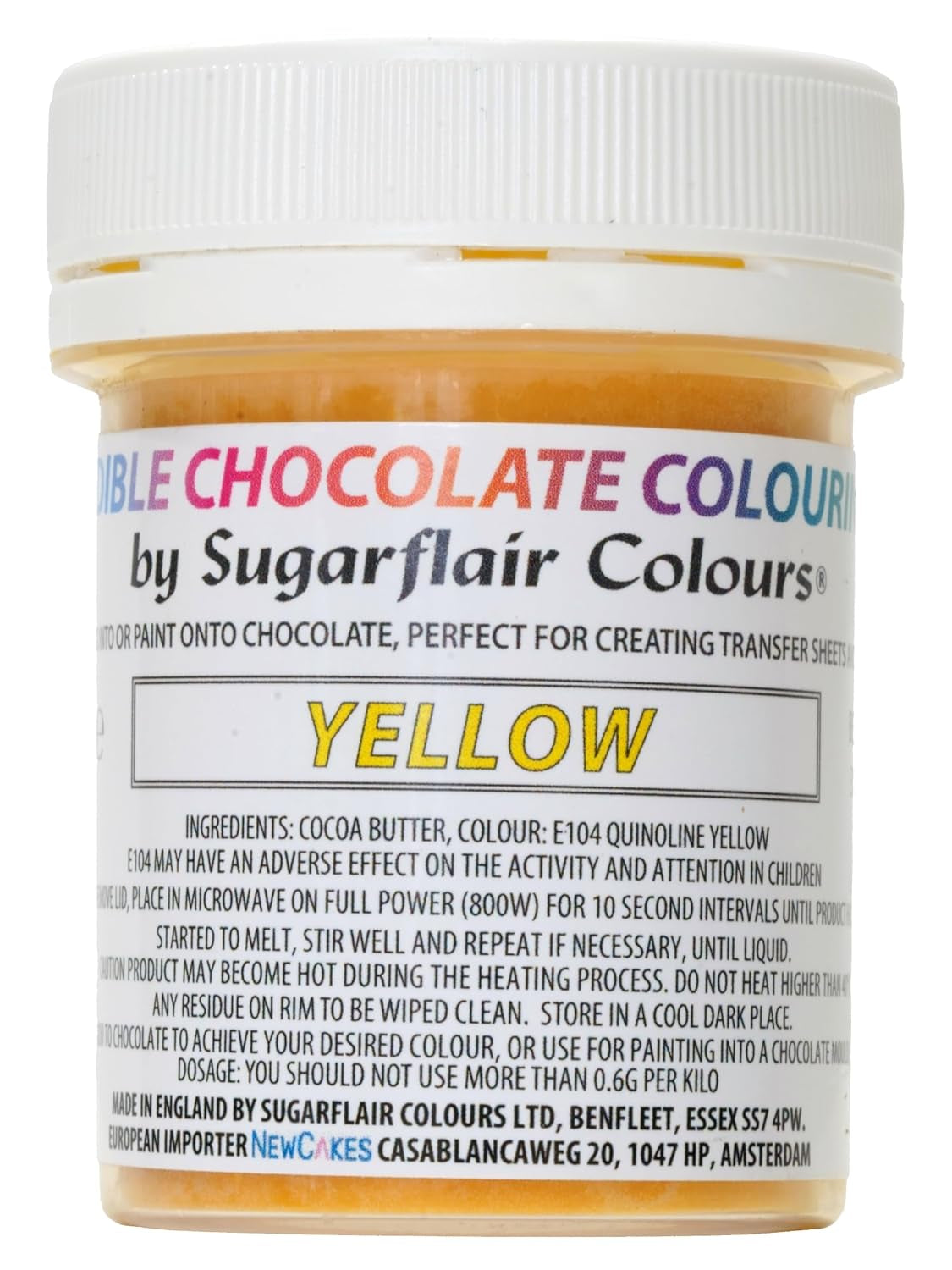 Matfärg Sugarflair Chocolate Gul matfärg för choklad - Färgat ekologiskt kakaosmör, chokladfärg för färgning av choklad, praliner - 35g
