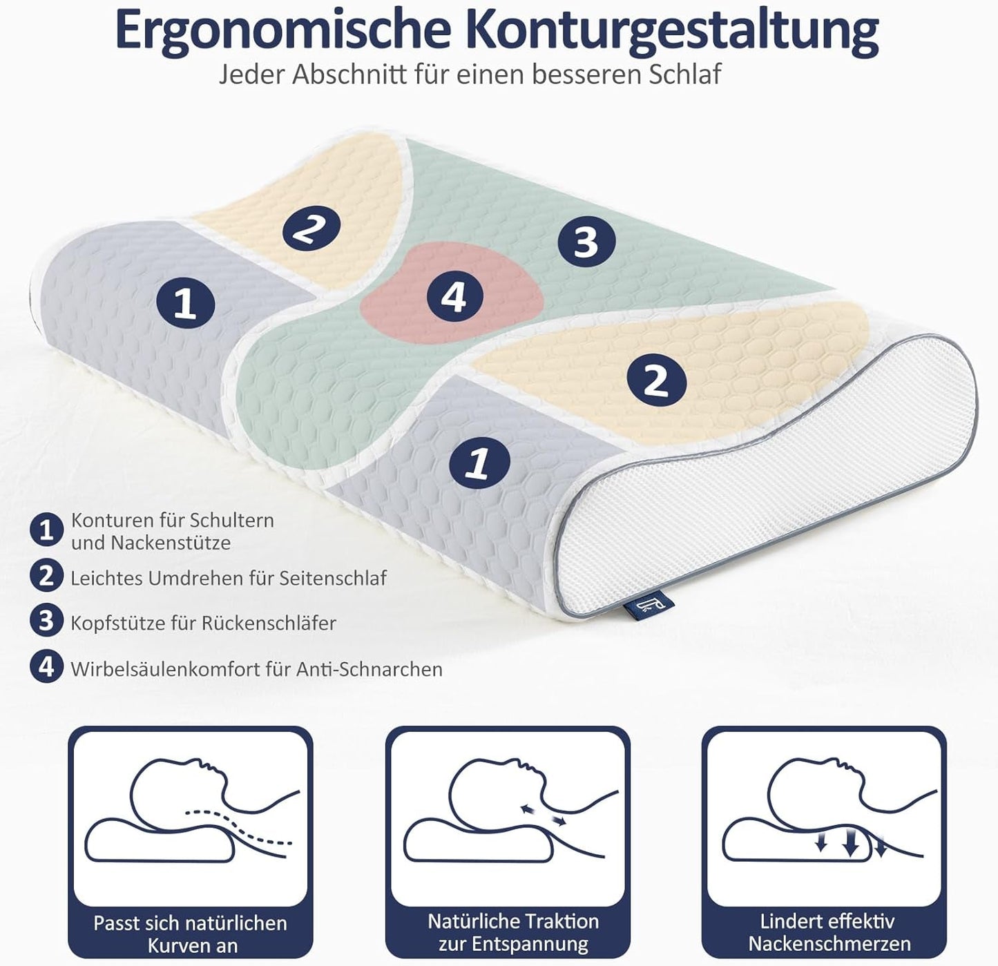 BedStory Memory Foam-kudde, höjdjusterbar nackstödskudde, ergonomisk kudde, sidokudde för rygg- och magsömnarna (60x36x12/10cm)