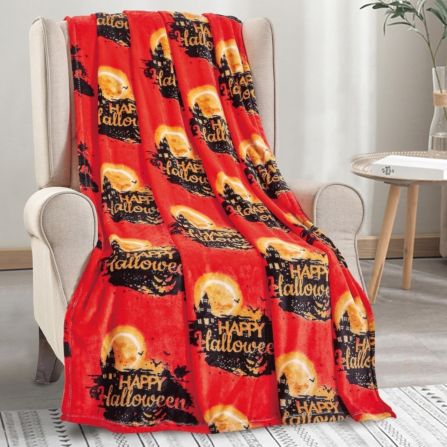 Elegant Comfort Lätt Halloween-temafilt, mjuk, mysig och plysch, perfekt för att koppla av denna kusliga säsong, 127 X 152,4 cm, Skull and Bones sängar och överdrag Elegant Comfort Halloween House 50 X 60