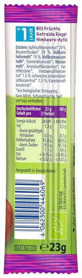 HiPP Zebrabars med smak av hallon och bananäpple (22 x 23g), från 1 år, endast sötad med frukt, av bästa ekologiska kvalitet