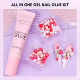 Makartt Rhinestone Adhesive Gel - 15ml UV Nagellim Set med Rosa Nail Charms Heart Circle Nail Smycken och Nageldesign Tillbehör för Hemmanikyr Alla hjärtans dag present