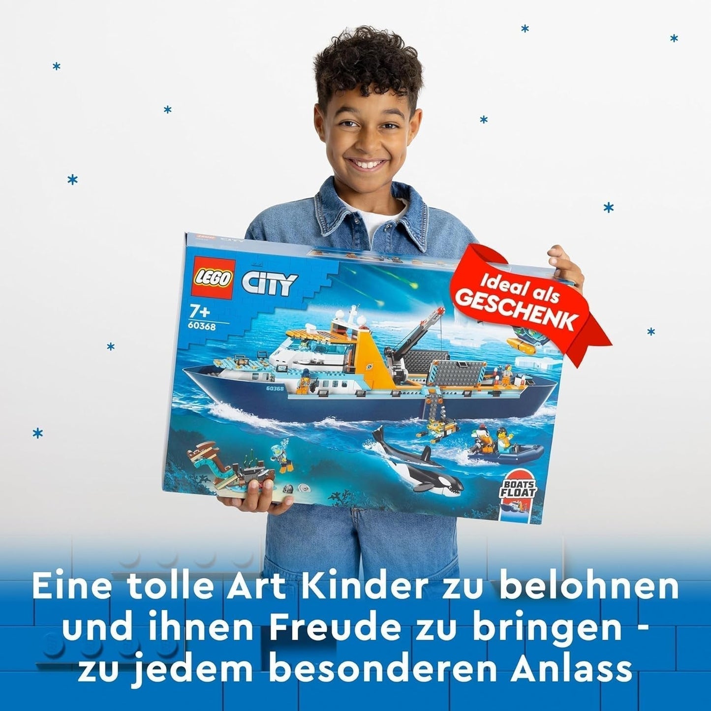 LEGO City Arctic Research Ship, stor flytande leksaksbåt med helikopter, uppblåsbar båt, Rov-ubåt, vikingavrak, 7 minifigurer och späckhuggarfigur, present till barn från 7 år och uppåt 60368 Byggset Besuche den LEGO-Store
