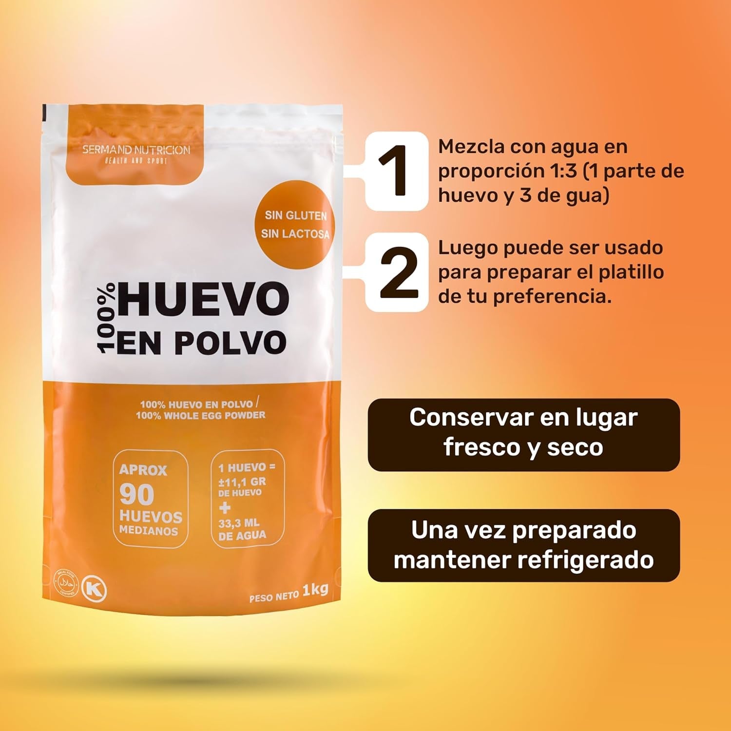 Eipulver aus Freilandeiern (1kg) | Pasteurisiertes Vollei Pulver | Ohne Zusatztoffe | Glutenfri & laktosfri | Vakuumverpackung i Zip-Beutel