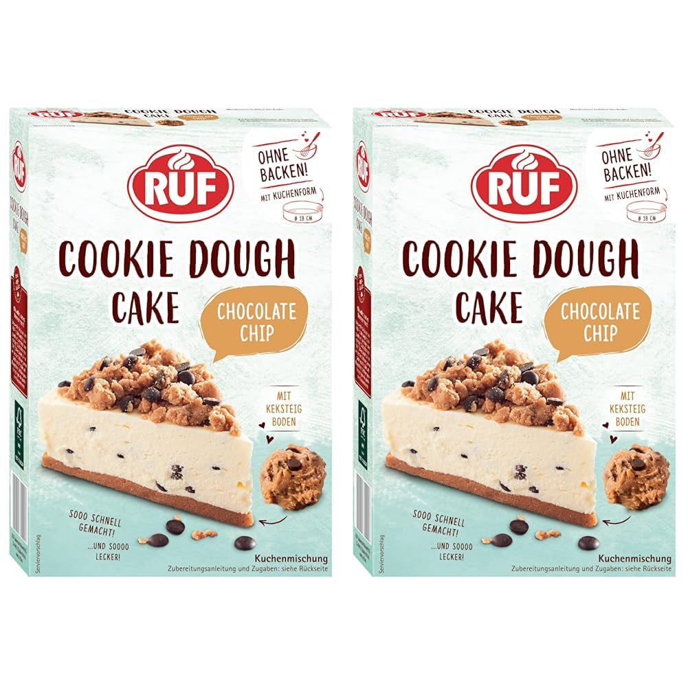 RUF Cookie Dough Cake Ohne Backen, Tortenboden Aus Keksteig Mit Frischkäse-Creme Und Schokoladenstückchen, Inkl. Kuchenform, 1X325G Blandning för bakning och matlagning Naty Shop 325 G (2Er Pack) Cookie Dough Cake