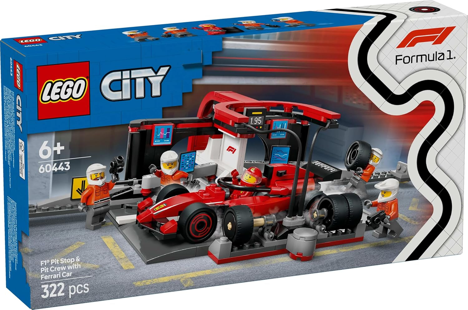 LEGO City F1 Pit Stop med Team och Ferrari Speedster - Formel 1 Pit Stop Set med 1 racerförare och 4 mekaniska minifigurer - Racing billeksak för pojkar och flickor 6+ - 60443 Byggset Beuche den LEGO-Store
