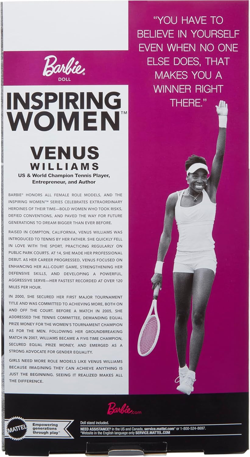 Barbie Inspiring Women Series Venus Williams modedocka med signerad uniform och tennisracket inklusive presentationslåda HRM49