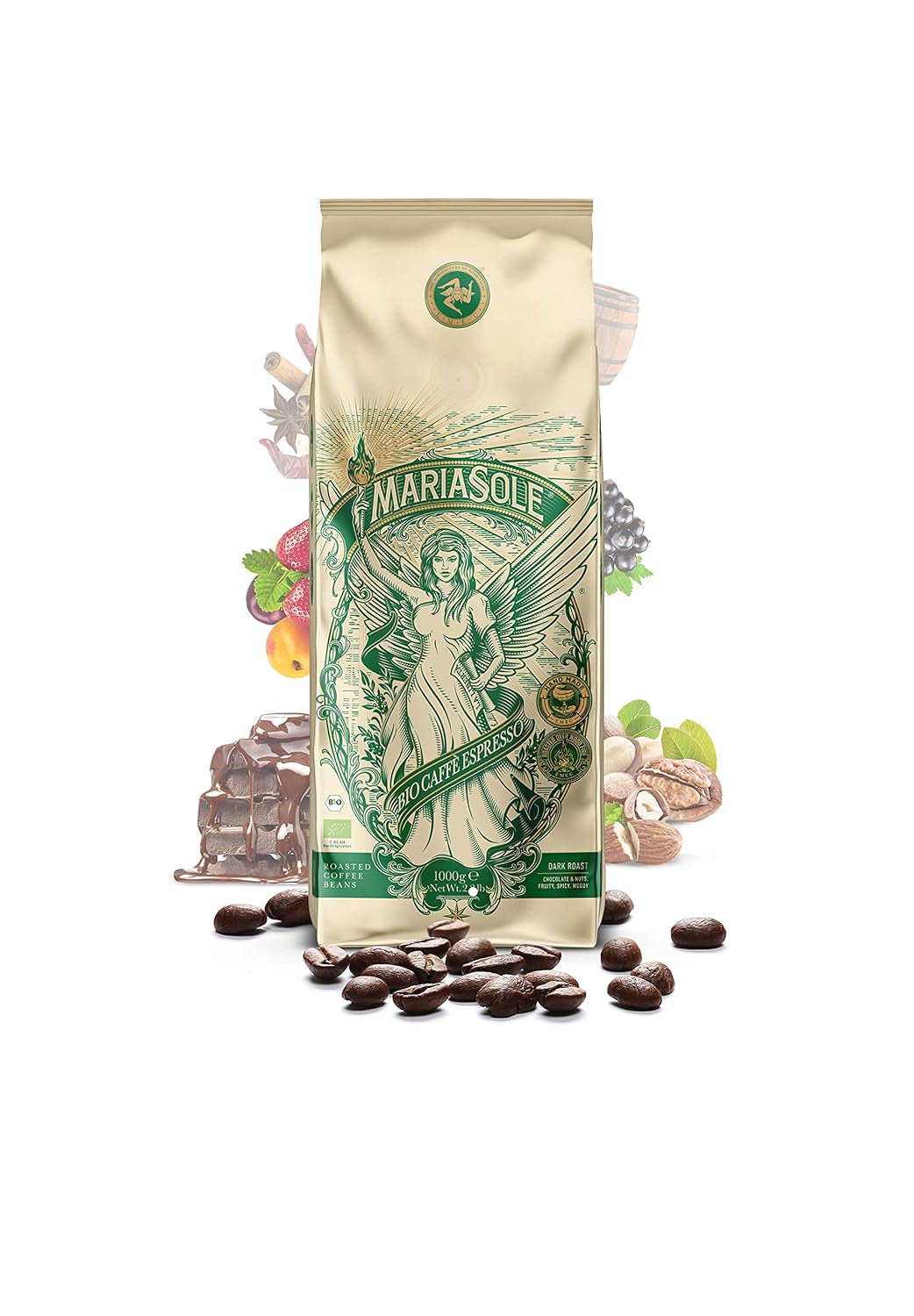 Ekologiskt espressokaffe, 250 g påsar - traditionellt rostat på vedeld, hantverk - Ekologiska premiumkaffebönor för automatiska espressomaskiner och portafilter