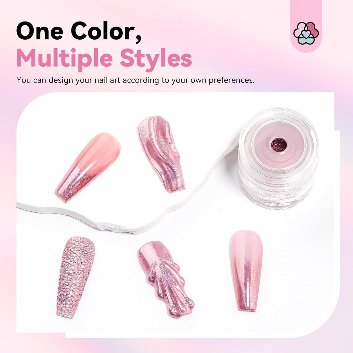 Saviland Chrome Nail Powder Set - Pink Laser Chrome Nail Powder Mirror Effect Laser Nail Art, Nail Glitter Manikyr Dekorativt pulver med svamppinnar, Nail Glitter Powder Nagelsalong